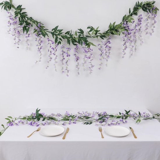 2 x 7 ft kunstmatige blauweregen wijnstok slinger nep bloem blauweregen slingers voor buiten binnen bruiloft muur badkamer decoratie (paars)