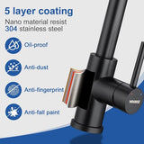 Keukenkraan met sproeier, uittrekbaar, hogedruk waterkraan, keuken, zwart, 360° rotatie, spoelbakarmatuur met douche, twee waterstraalsoorten, keukenkraan van roestvrij staal 304, mengkraan