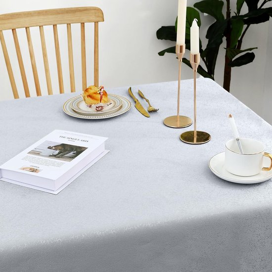 Tafelkleed afwasbaar, rechthoekig, 100 x 140 cm, polyester, tafellinnen, jacquard, tuin, tafelkleed, ornamenten, onderhoudsvriendelijk, grijs