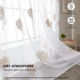 Voile gordijn linnenlook gordijn met ogen transparant gordijn met borduurwerk blad, 175 x 140 cm (hoogte x breedte), linnen + wit, set van 2