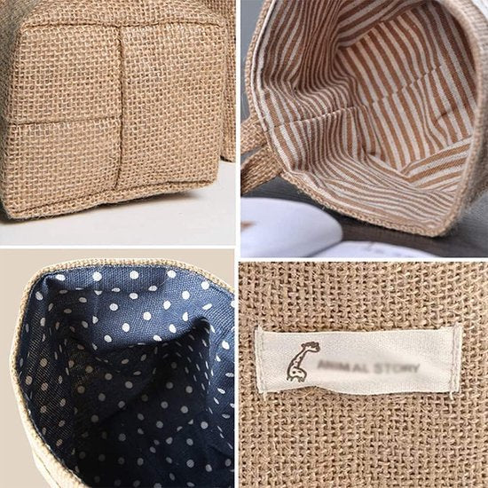 Opbergmanden, 4 stuks opbergtas van katoen en linnen, opvouwbare opbergmand met handvat, kleine hangmand voor speelgoed, make-up, sleutels, kleine voorwerpen