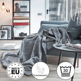 knuffeldeken, 150 x 200 cm, woondeken, grijs, lichtgrijs, leuke omkeerbare deken van hoogwaardige katoenmix, knuffelzacht en aangenaam warm