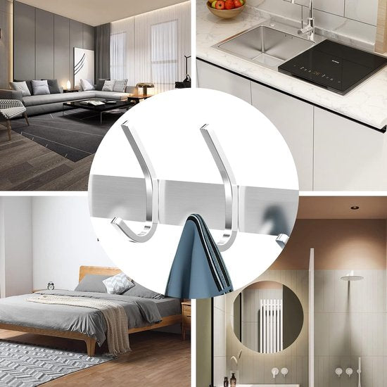Haaklijst garderobe SUS304 roestvrij staal modern, kledinghakenlijst muur geborstelde look dubbele haken, jashaken kledinghaken met 6 haken, kledinghaken voor keuken, slaapkamer, kantoor