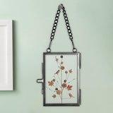 Set van 4 mini-rechthoekige fotolijsten van metaal en glas, hangende glazen fotolijst, geometrisch ornament, plantenmonsterclip, voor geperste bloemenfoto's, zwart