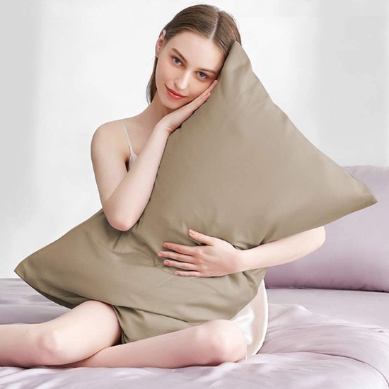 Zijden kussensloop 40 x 80 cm voor haar en huid met verborgen ritssluiting, beide zijden 100% 19 Momme moerbeizijde kussensloop, 1 stuk (taupe)
