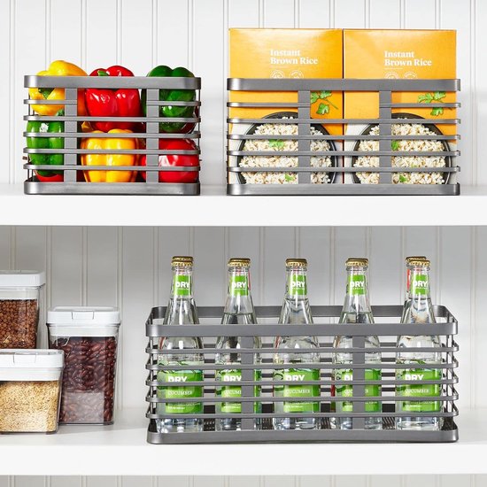 Universele mand voor het hele huis - Metalen opbergmand voor keuken, bijkeuken, badkamer enz. - Compacte en universele draadmand - Set van 3 - Grijs