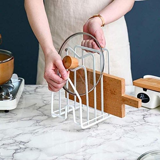 Snijplankenrek, Pannendeksel Houder voor Keukenkasten Snijplank Organizer Stand Houder Wit