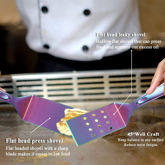 Regenboog BBQ grillbestek, 5 stuks, grillaccessoires, roestvrijstalen handgreep met baklite monteren, grillgereedschap smelt niet, valt niet los en hittebestendig