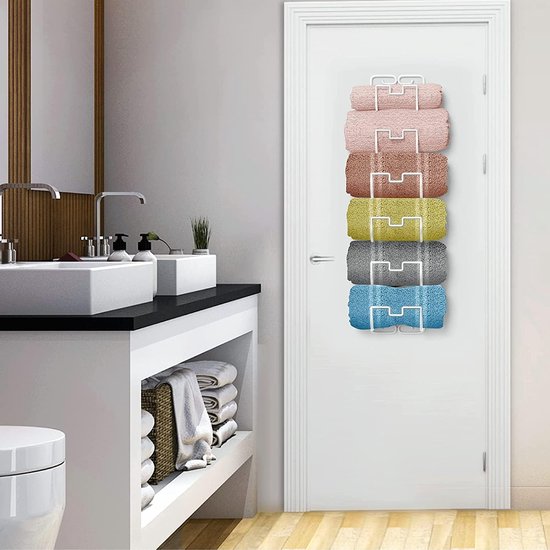 Handdoekhouder voor wandmontage, hangende handdoekstang voor badkamer met 6 vakken, badhanddoekhouder, gastendoekjeshouder, ruimtebesparend badkameraccessoire, handdoekhouder (wit)