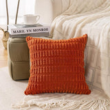 Set van 4 decoratieve kussenslopen, 40 x 40 cm, burnt oranje, corduroy fluwelen kussen, bankkussens, sierkussen, wollige kussenslopen, kussenhoes voor bank