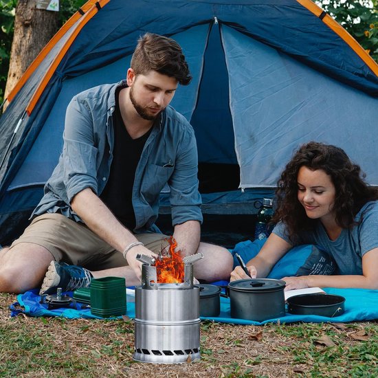 Outdoor kooktoestel, draagbaar kooktoestel, houtkachel draagbaar, campingkooktoestel, outdoor, houtcarburateur, inklapbaar en winddicht, van roestvrij staal, voor camping, barbecue, picknick, outdoor backpacking