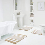 Badmat set van 3 ultra dik badtapijt met antislip bodem absorberende badkamermatten en voetstukmatset, gemakkelijk schoon te maken machinewasbaar toilettapijt (beige)