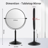 Cosmetic Mirror Black Standing Makeup Mirror with Magnification 5x/1x Table Mirror Brass 360° Swivelling Double-Sided Mirror Shaving Mirror Standing, Diameter 20 cm