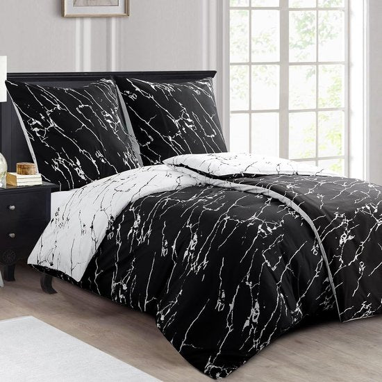 Beddengoed 135 x 200 cm 4-delig microvezel – dekbedovertrekken 135 x 200 cm set van 2 met kussenslopen in marmerpatroon, beddengoedsets met ritssluiting, zacht en strijkvrij