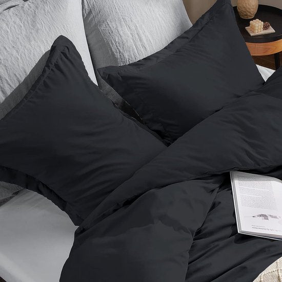 Beddengoed 240 x 260 cm, 3-delig zwart - dekbedovertrek 240 x 260 cm met kussenslopen 40 x 75 cm, beddengoedsets 260 x 240 cm, van microvezel met ritssluiting, zacht en strijkvrij