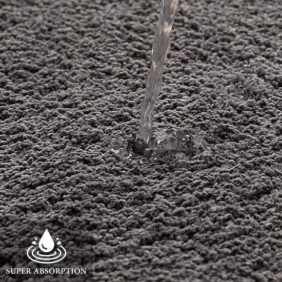 Set van 2 badmatten, wasbaar, absorberend, voor badkamer en woonkamer, 40 x 60 cm en 45 x 45 cm met uitsparing, grijs