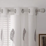 Gordijnen met grijs en wit bladerpatroon, mooi borduurwerk gordijn transparant, decoratie oogjes gordijnen voor woonkamer, set van 2 moderne slaapkamergordijnen, elk H 245 x B 140 cm