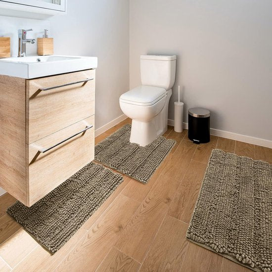 Badkamertapijtset 2-delig antislip voor badkuip, douche en badkamer- en toilettapijt met uitsparing U-vormig wasbaar microvezel absorberend - 43 x 61 cm + 51 x 51 cm (grijsbeige)