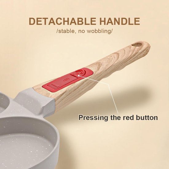 Gebakken eierpan met afneembaar handvat, pannenkoekpan inductie 4 gaten met antiaanbaklaag - wit