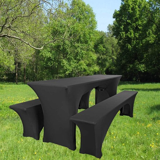 Leopold Stretch - Biertafelhoezenset 3-delig voor biertentgarnituur - 50cm of 70cm tafelbreedte - met Öko-Tex zegel Standard 100: "Getest vertrouwen 31188 (zwart 50x220cm)
