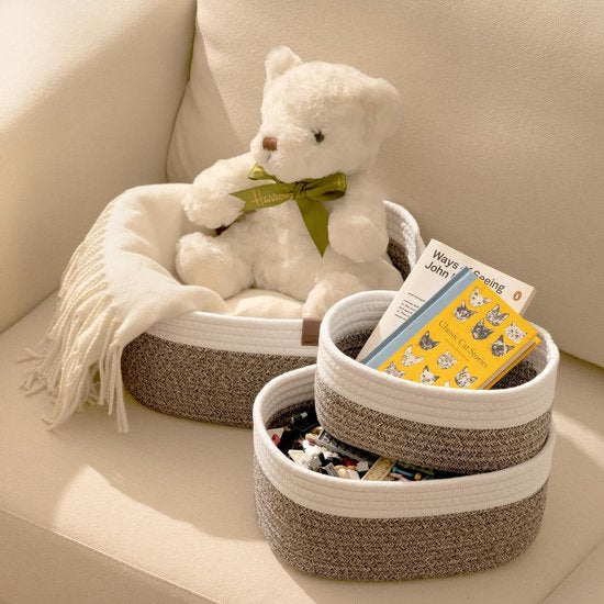 Opbergmand van katoenen touw gevlochten mand voor planken kasten baby slaapkamer mokka