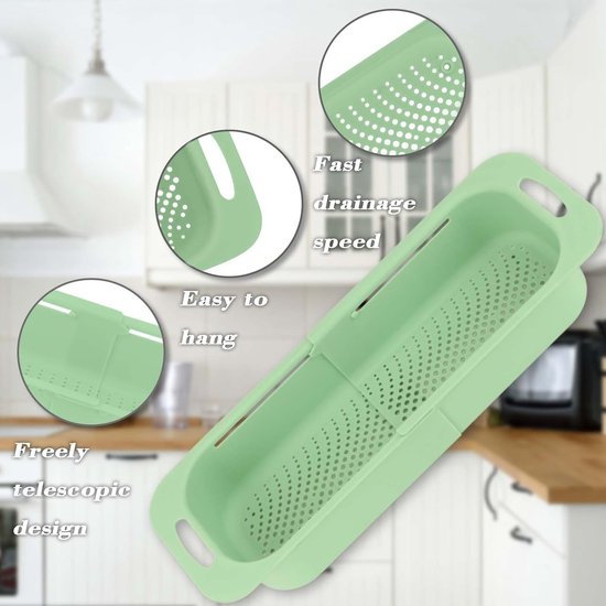 Set van 2 gootsteenzeefjes, afdruiprek voor huis en keuken, ideaal voor het wassen van fruit en groenten of kan worden gebruikt als noodle-gootsteenzeef, BPA-vrij (17 W x 37 - 49,5 L x 8 H) cm -