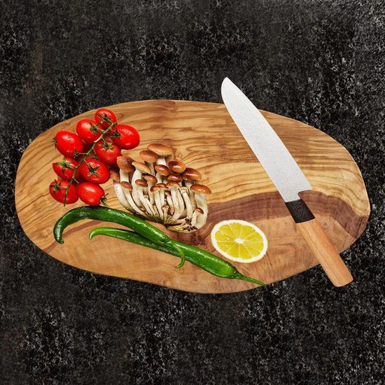Plank van olijfhout, olijfhouten plank, snijplank, houten plank, ontbijtplank, steakplank, natuurlijk gesneden (33-37 cm)