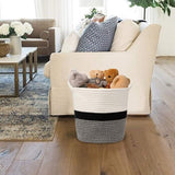 opbergmand van katoen, touw, wasverzamelaar, gevlochten mand, babyspeelgoedopbergcontainer met handvat, voor woonkamer, kinderkamer, badkamer, 30 x 30 cm