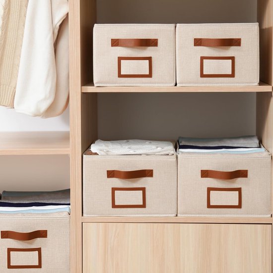 3 stuks stoffen opbergdozen, opvouwbare opbergkist, organizer met handvat, grote opbergmand, opbergdozen voor kledingkast, kleding, boeken en speelgoed (40 x 30 x 20 cm, beige)
