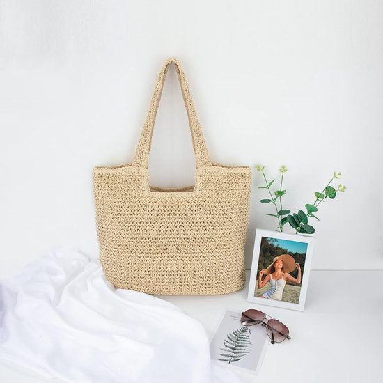 Strohandtas Dames zomerstrandtas Handgemaakte schoudertas Boheemse schoudertas voor dames Vakantiereizen Dagelijks gebruik
