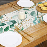 Groen goud eucalyptus lente tafelloper 40 x 140 cm, outdoor tafelloper, weerbestendig, zomer tafel runner afwasbaar natuur landhuisstijl decoratie tafel loper buiten feest