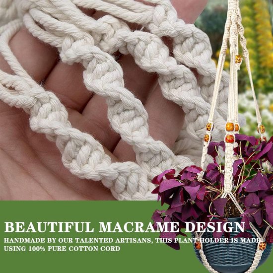 Macrame plantenhanger Bloem hangende houder Mand hangende mand Bloemenhanger Bloempothouder Hangende mand Katoenen touw Plantenbak Hangende potmanden met haken voor tuinhuis