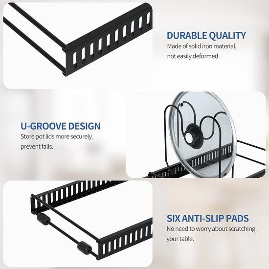 Potdekselhouder, uitbreidbare dekselhouder Lade Potdekselhouder met 10 verstelbare verdelers Pannenhouder Potdekselhouder Lade voor potdeksels, snijplanken, pannen