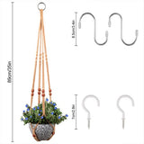 Mand set van 2, boho decoratieve katoenen touw hangende mand bloempot plantenhouder hanger voor binnen buiten plafond balkon wanddecoratie, 89 cm (bruin)