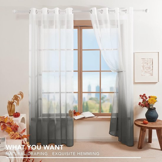 Transparant voile gordijn voile met oogjes, 260x140 cm (hoogte x breedte), donkergrijs, set van 2
