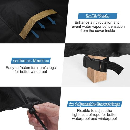 Tuinmeubelen waterdicht zeildoek, beschermhoes voor tuintafels, zitsets, met ventilatieopeningen, winddicht, 125 x 125 x 74 cm