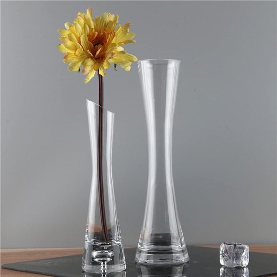 20 cm kleine bloemenvaas, hoge dunne glazen vazen met smalle hals, heldere mini-mond vazen met enkele steel voor decoratieve huisdecoratie, woonkamer, kantoor centerpieces, transparant.