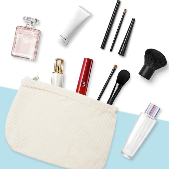 Cosmetische tas, corduroy, cosmeticatasje, stoffen cosmeticatasje met ritssluiting, make-uptas, make-up-organizer voor meisjes en dames, melkwit, kaki, groen (25 x 18 x 5 cm), melkwit, kaki,