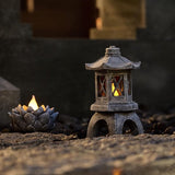 Japanse stenen lantaarn pagode beeld 15,8 cm zonne-licht pagode tuinfiguur gemaakt van vorstbestendig hars Zen-tuindecoratie voor buitenterras tuin landschap patio veranda