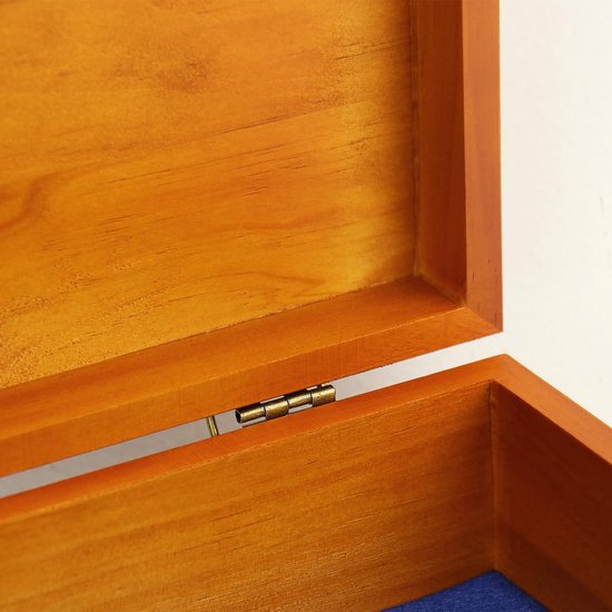 Keepsake Box - Grote houten kist met scharnierend deksel - Rustieke decoratieve houten opbergdoos met blauw fluwelen voering en een antieke sluiting - Heren sieradendoos - Perfect voor