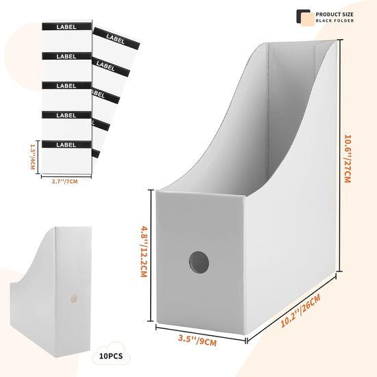 Tijdschriftenhouder, wit, 10 stuks tijdschriftenverzamelaars van kraftpapier, A4-formaat, bureau-organizer voor bestandsmappen, schrijfwaren, kantoorbenodigdheden