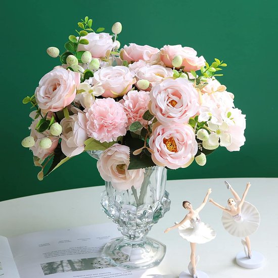 Kunstbloemen, 2 stuks kunstpioenrozen, roze namaakpioenroos, ter decoratie, zijden pioenrozen, bloemstukken, middenstuk, tafel voor thuis, feest, bruiloftsdecoratie