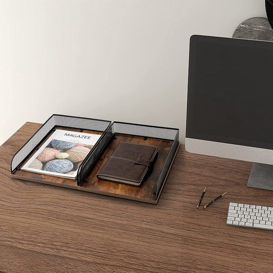 Brievenbak van hout en metaal, vintage design, bureau-organizer, papierhouder, kantoordocumentenorganizer (zwart)