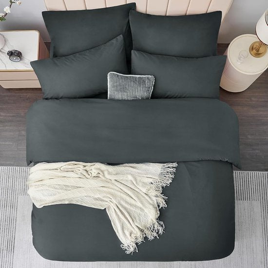 Beddengoed 220 x 240 cm, 3-delig, grijs, dekbedovertrek 220 x 240 cm, 3-delige set met kussensloop, beddengoedset microvezel met ritssluiting, zacht en strijkvrij