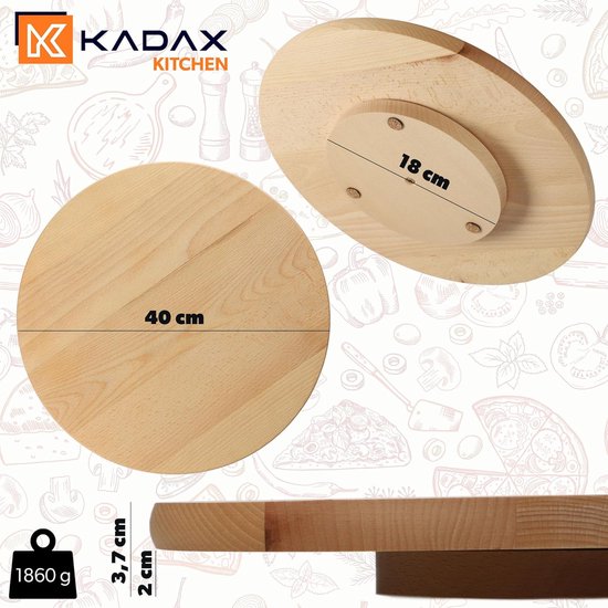 KADAX - Draaibare serveerplaat - draaiplateau van natuurlijk hout, antibacteriële draaiplaat - mesvriendelijk serveerbord, snackbord om te serveren - diameter 40 cm