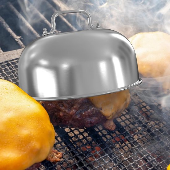 Roestvrijstalen grillbestekset, 4-delige hamburgerset met ronde hamburgerpers, grillspatel, 2 hamburgerdome, barbecue-accessoires voor lekkere hamburgers, patties, spek, steak, voor buiten en