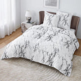 Beddengoed 135 x 200 cm, 4-delig dekbedovertrek - beddengoedset 135 x 200 cm microvezel met 2 kussenslopen 80 x 80 cm, Öko-Tex beddengoedset marmer wit patroon met ritssluiting