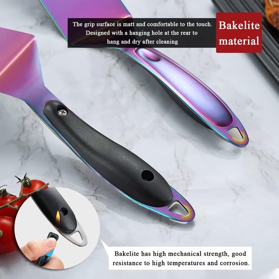 Regenboog BBQ grillbestek, 5 stuks, grillaccessoires, roestvrijstalen handgreep met baklite monteren, grillgereedschap smelt niet, valt niet los en hittebestendig