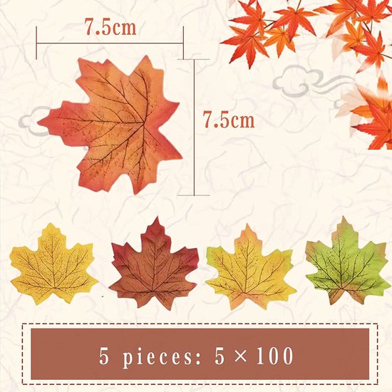 CLDURHGE 500 Stuks Kunstmatige Esdoornbladeren in Herfstkleuren, Esdoornbladeren Simulatie Esdoornblad voor de decoratie van bruiloften, kunstfeesten, Thanksgiving, knutselen