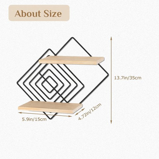 Wandrek, zwart, metaal, set van 2, moderne wandplanken, wanddecoratie, woonkamer, hout, zwevend rek